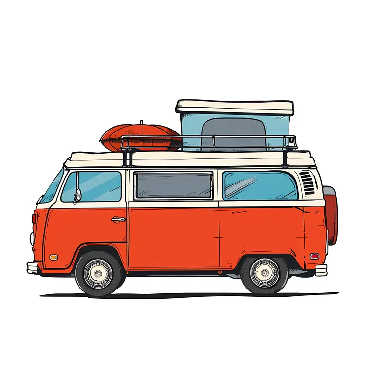 Red Van with Luggage on Roof