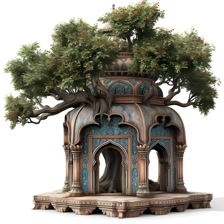 Tree Growing Through Ornate Pavilion