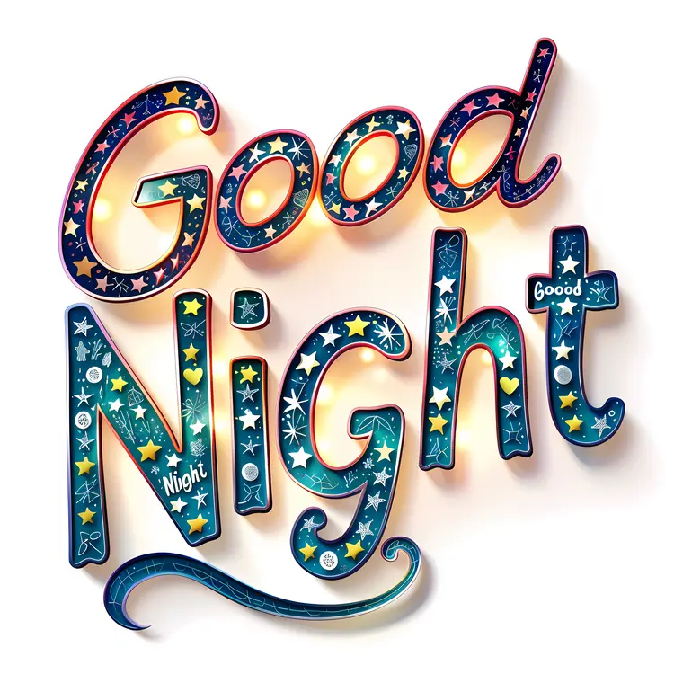 Good Night Text with Stars and Moon