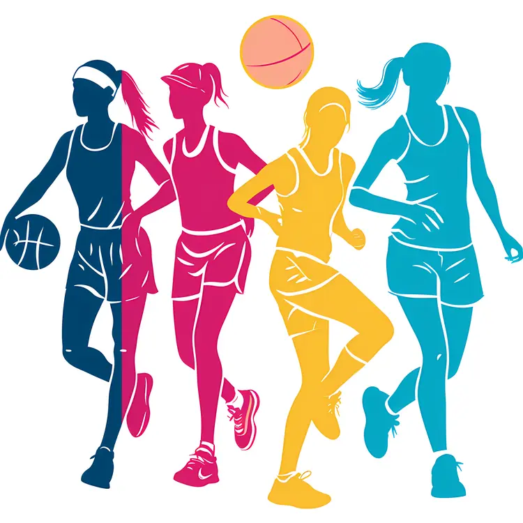 Colorful Silhouette of Female Basketball Players