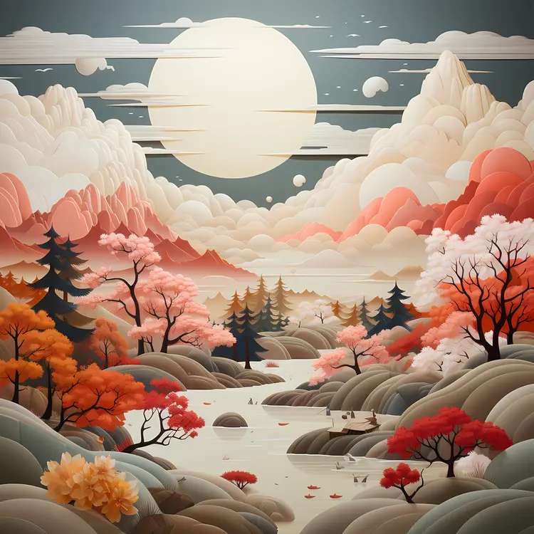 Colorful landscape with mountains and river