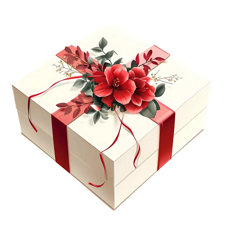 Beautiful Gift Box with Red Flowers