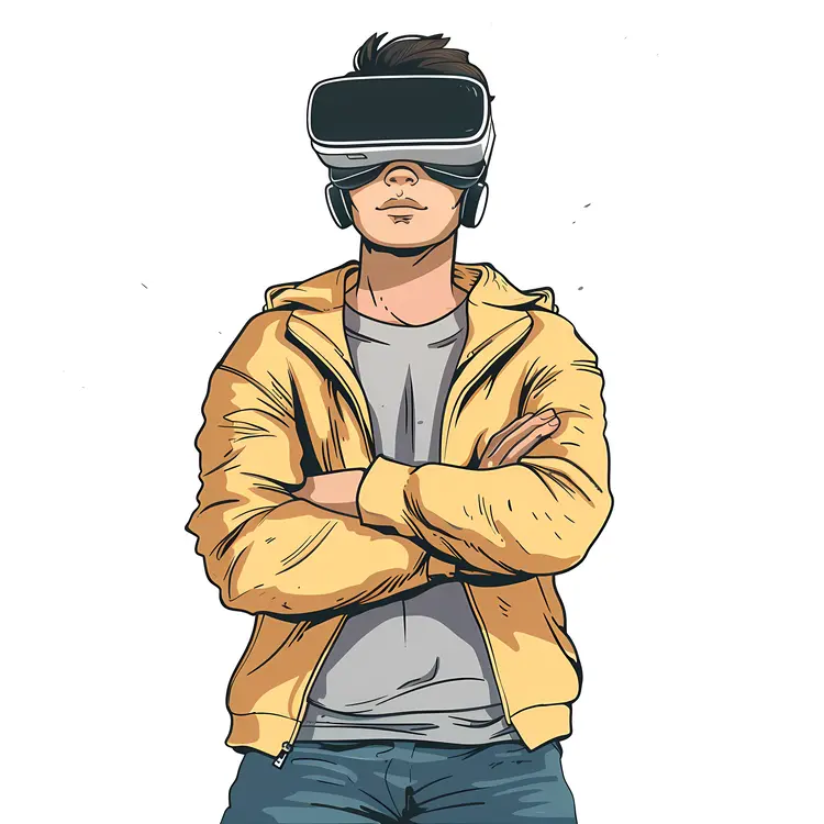 Person with VR Headset and Yellow Jacket