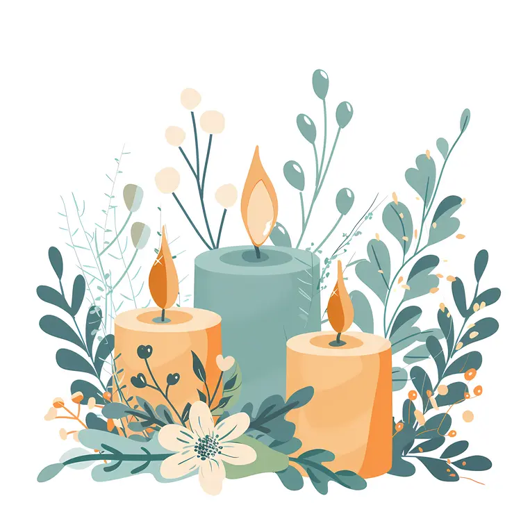 Three Decorative Candles with Leaves