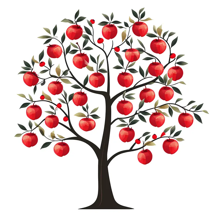 Tree with Red Apples and Leaves