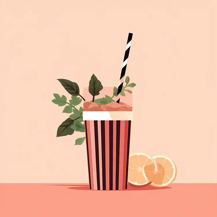 Striped Cup with Straw and Lemon