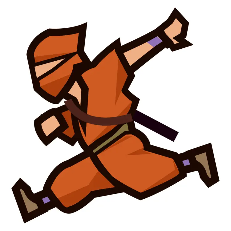 Cartoon Ninja in Orange Outfit Jumping