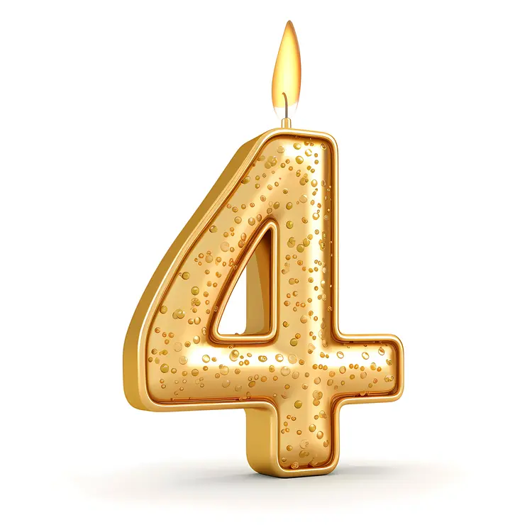 Golden Number 4 Candle for Birthday Celebration