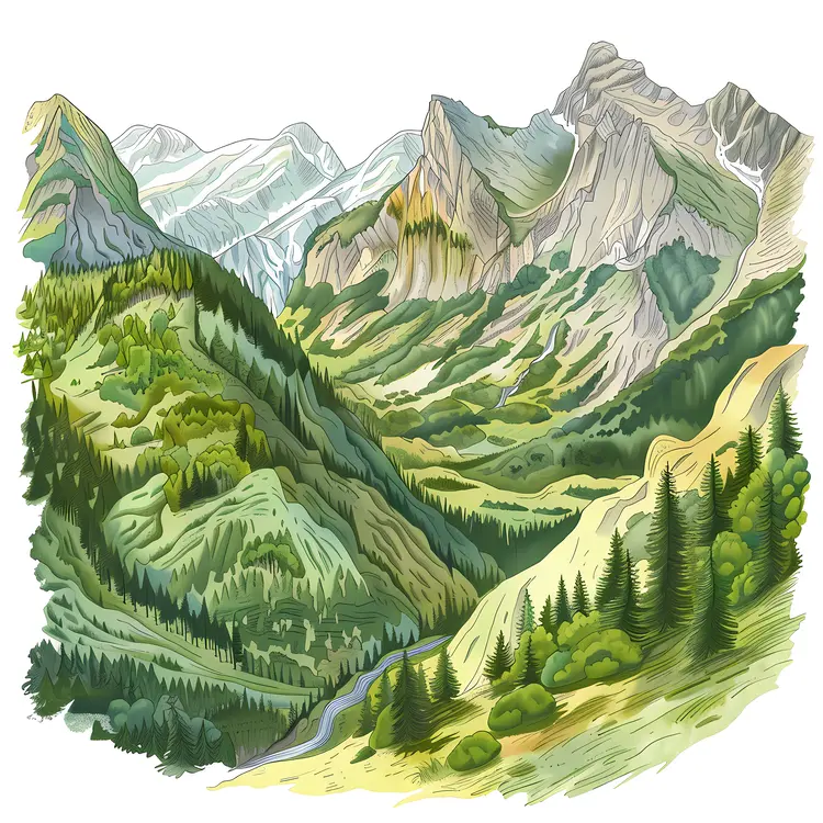 Mountain Landscape with Dense Forest