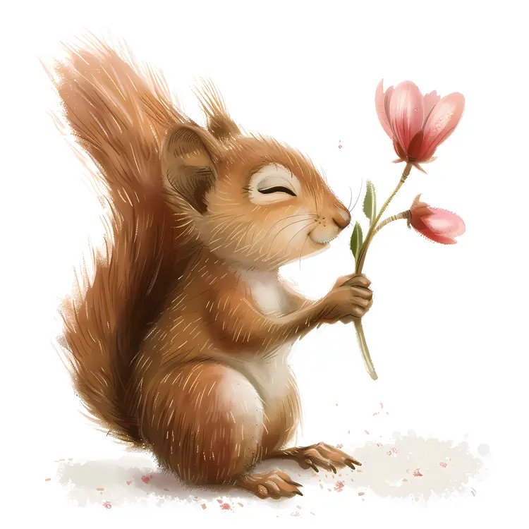 Cute Squirrel Holding a Flower