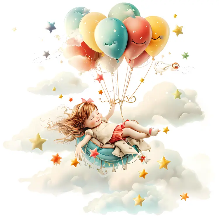 Girl Flying with Balloons