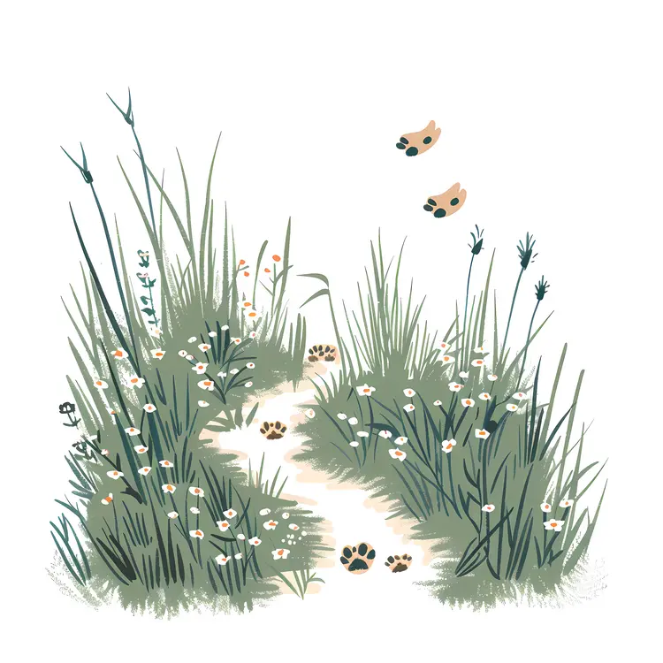 Paw Prints in a Grassy Path