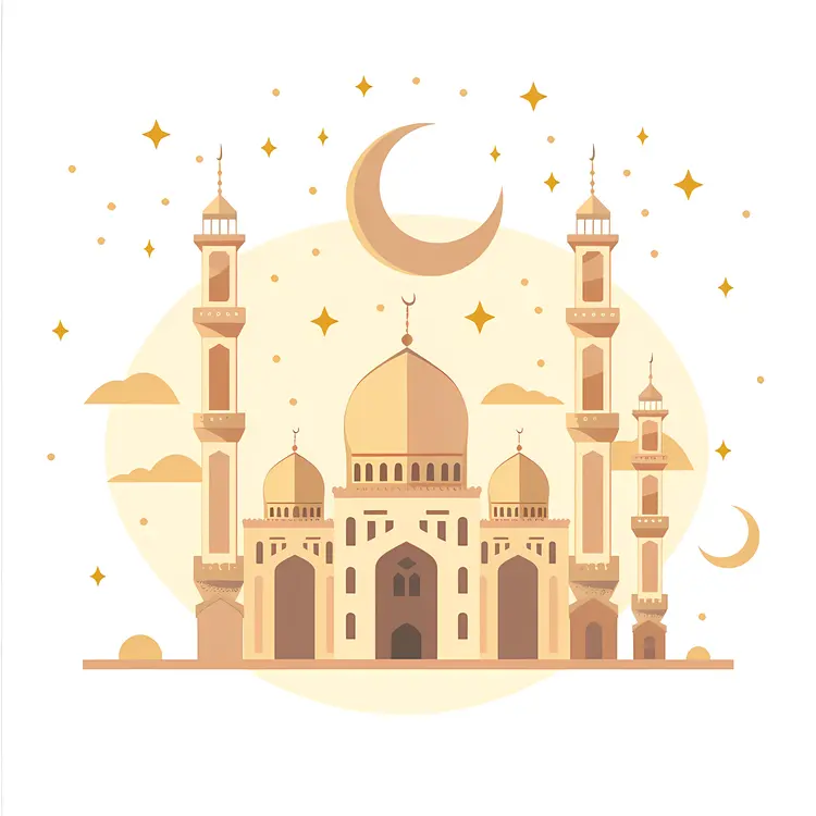 Mosque with Crescent Moon and Stars