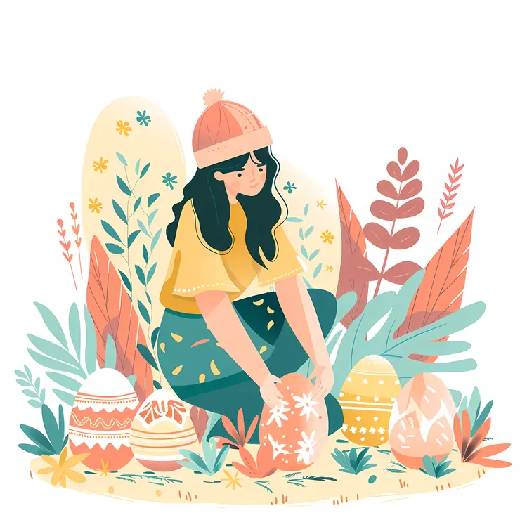 Girl with Easter Eggs in Nature