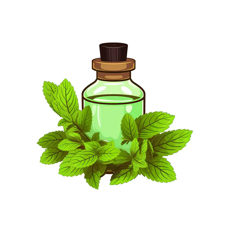 Green Bottle with Mint Leaves Illustration