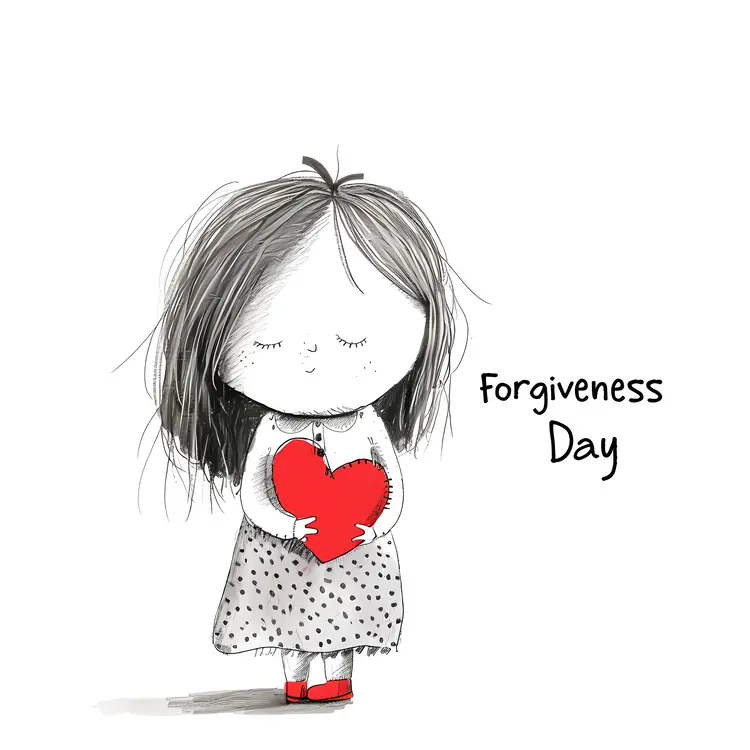 Cute Girl Holding Heart for Forgiveness Day