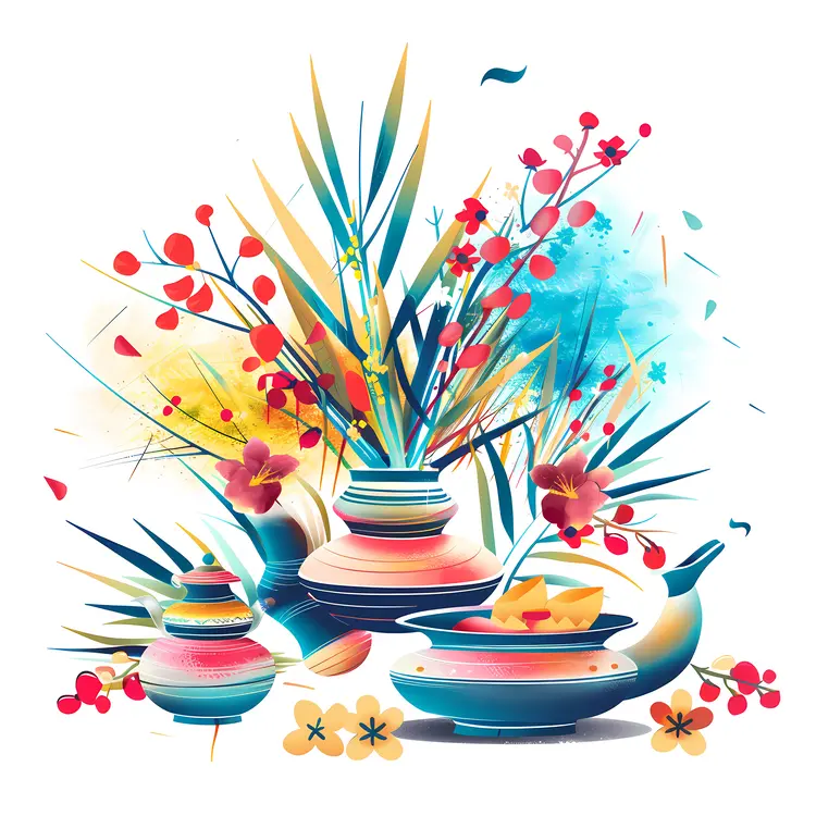 Colorful Floral Arrangement with Fruits