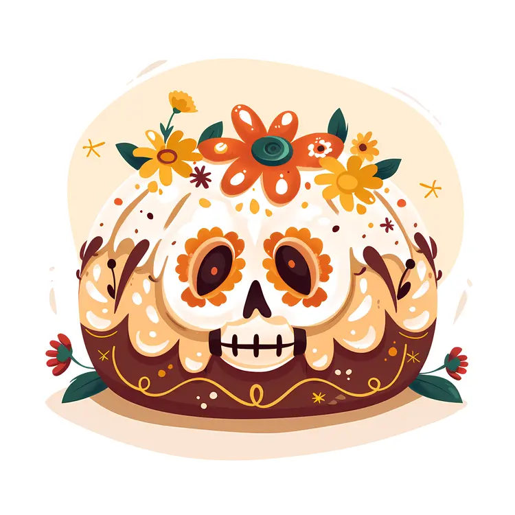 Decorated Skull with Flowers for Day of the Dead
