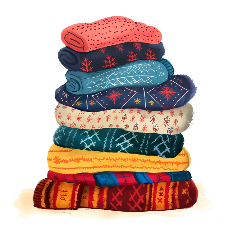 Stack of Colorful Folded Sweaters with Patterns