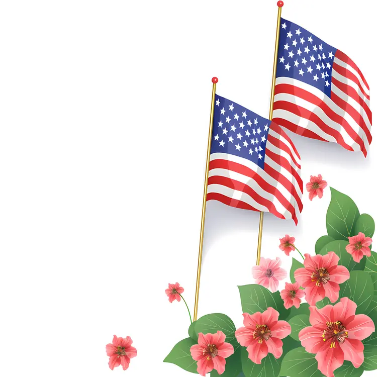 American Flags with Flowers for Independence Day