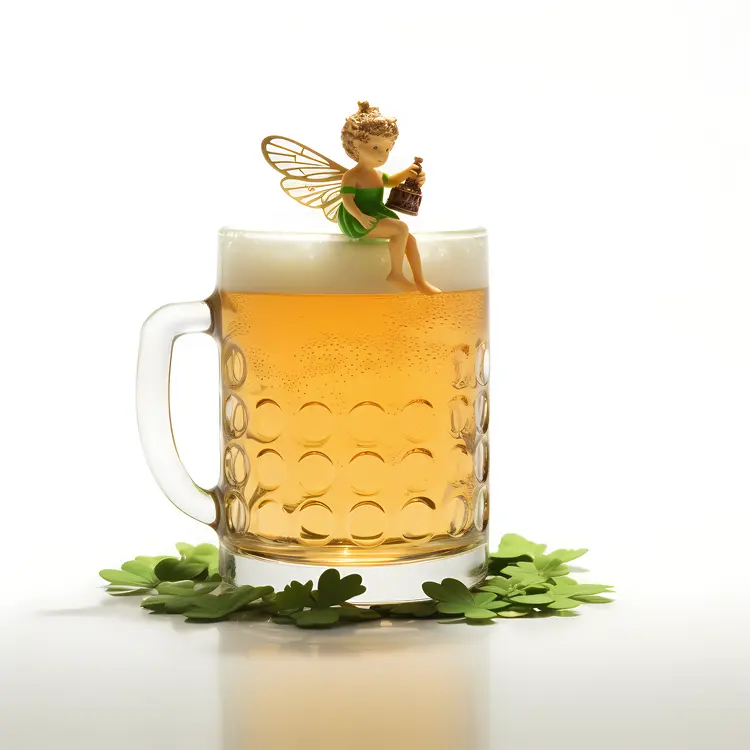 Fairy on Beer Mug with Clover Leaves