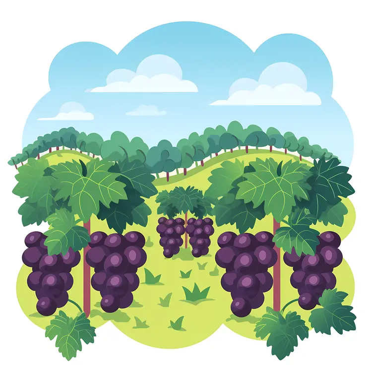 Cartoon Vineyard with Grapes