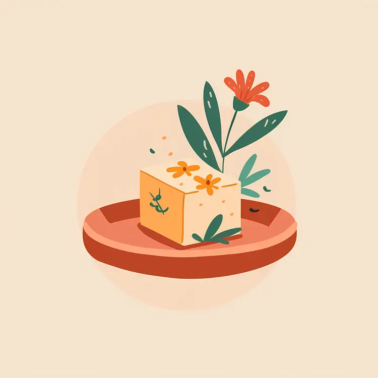 Decorative Tofu with Flowers on Plate