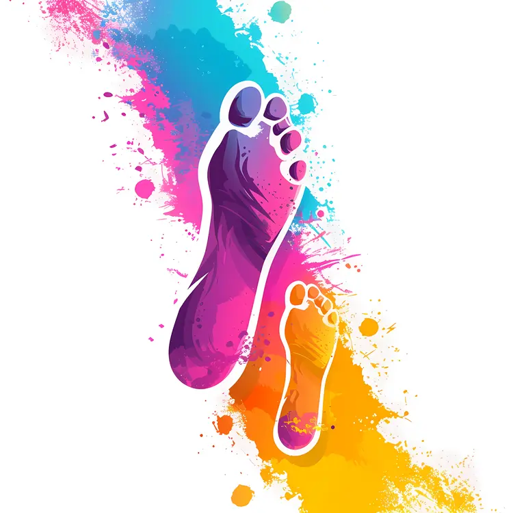 Colorful Footprints with Paint Splashes