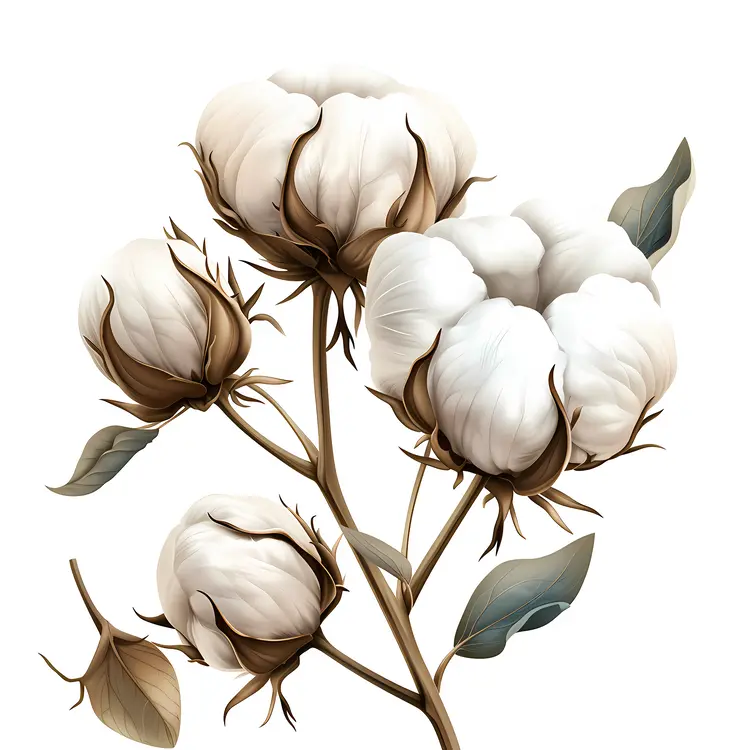 Botanical Illustration of Cotton Plant