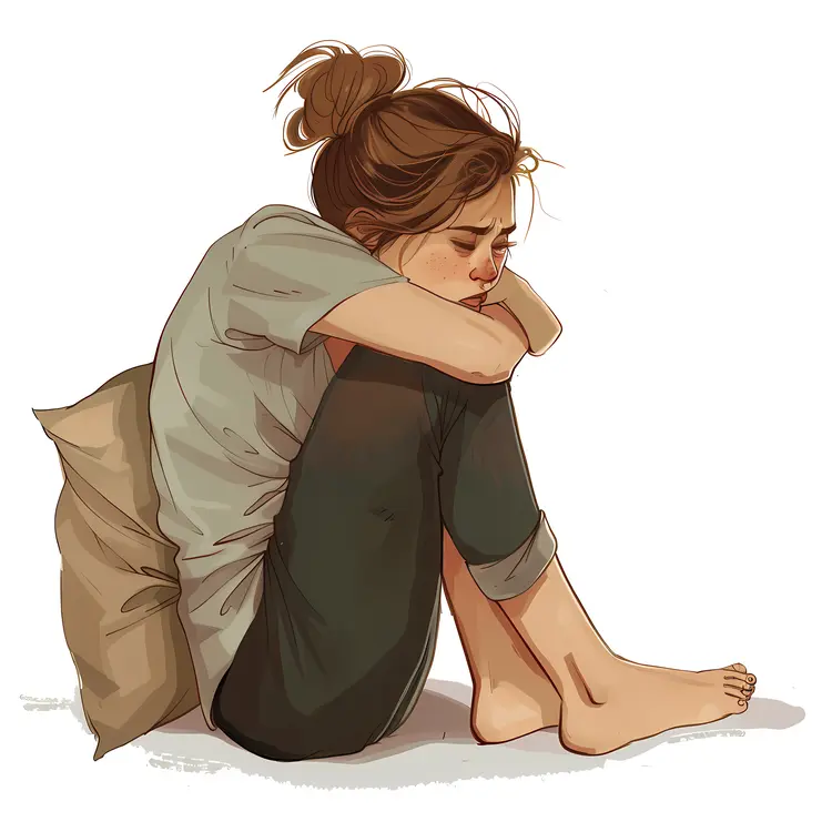 Sad Woman Sitting with Head Down