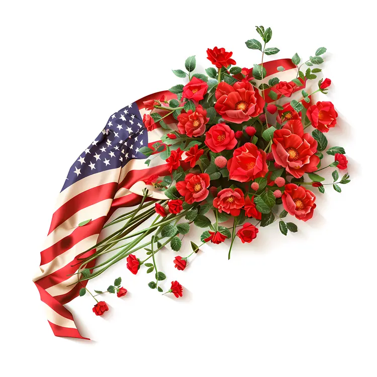 American Flag with Red Roses for Memorial Day