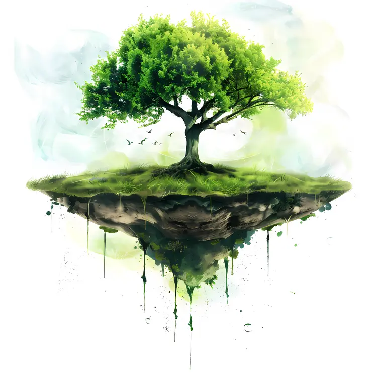 Floating Island with Green Tree