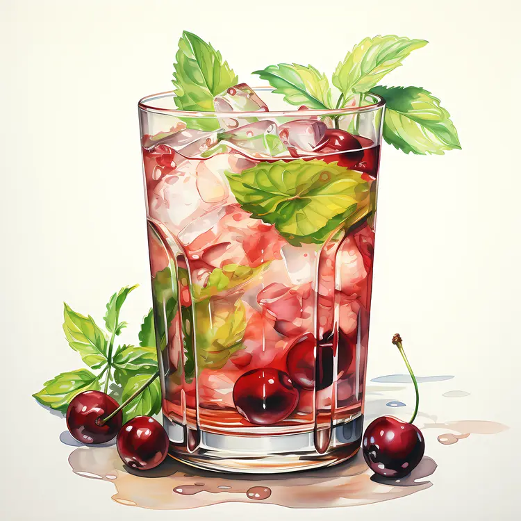 Cherry Cocktail with Mint Leaves