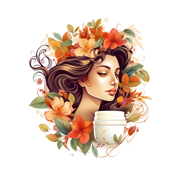 White Cream Jar with Orange Flowers