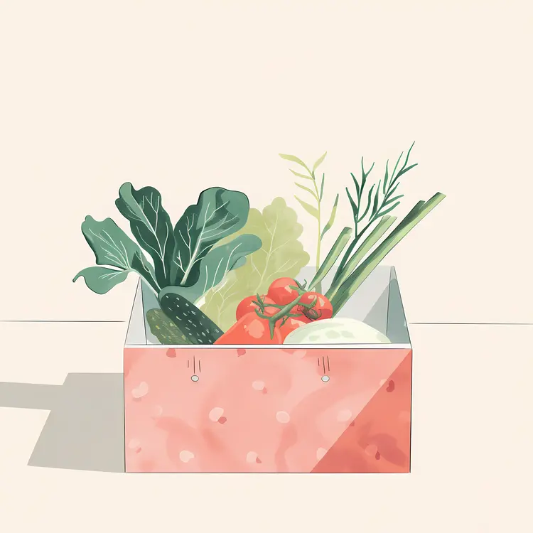Fresh Vegetable Box with Greens and Tomatoes