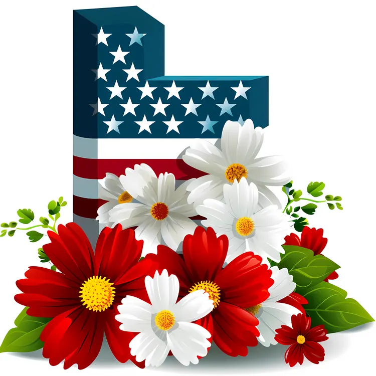 American Flag with Flowers for Memorial Day