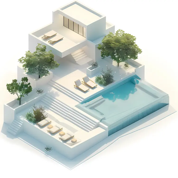 Modern Pool with Trees and House
