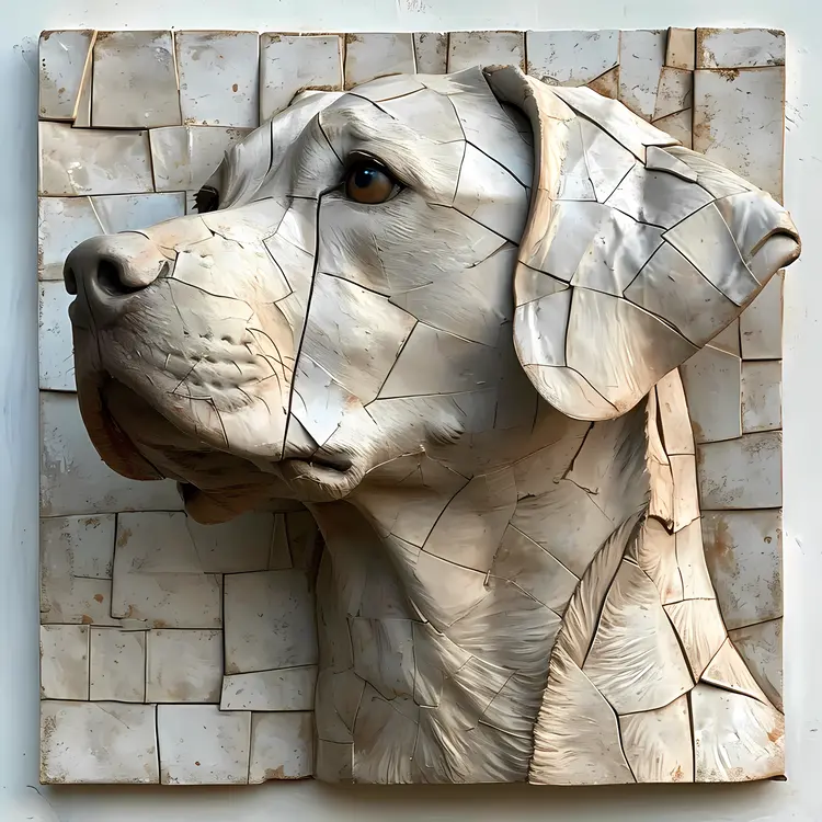 Realistic Dog Sculpture Art on Tiled Background