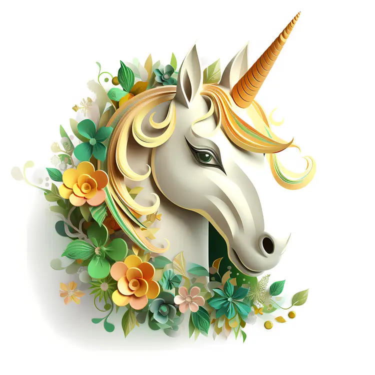 Graceful White Unicorn with Floral Mane