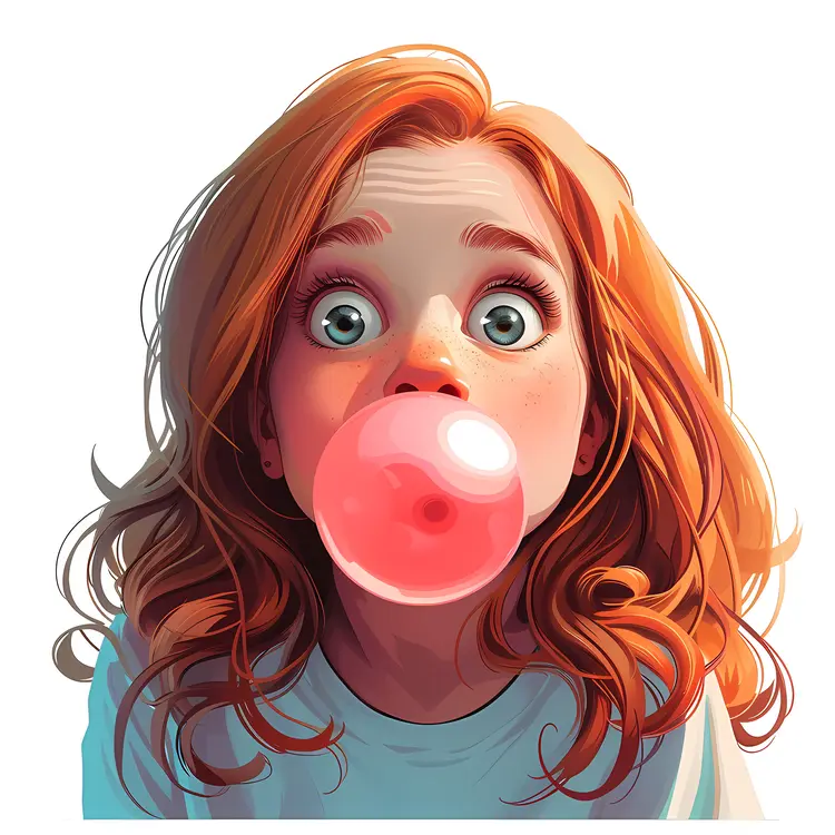 Red-haired Girl Blowing Bubblegum