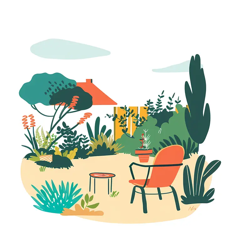 Simple Garden with Chair and Plants