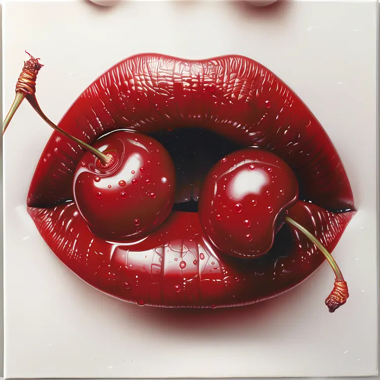 Glossy Red Lips with Cherries