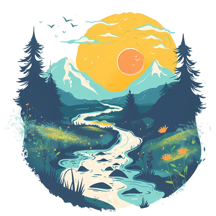 River Flowing Through Mountain Landscape