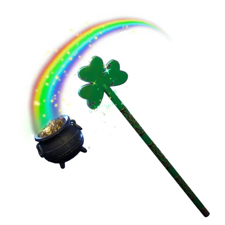 Rainbow Pickaxe with Pot of Gold and Clover
