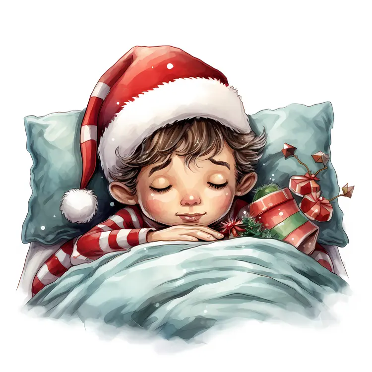 Child Sleeping with Santa Hat