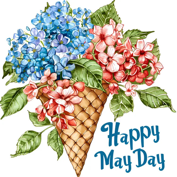 Happy May Day Floral Cone with Hydrangeas