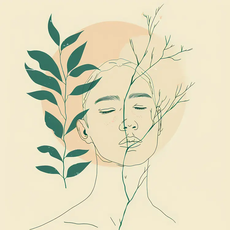 Person with Leaves and Orange Circle Illustration