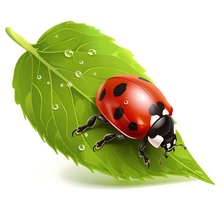 Red Ladybug on Green Leaf