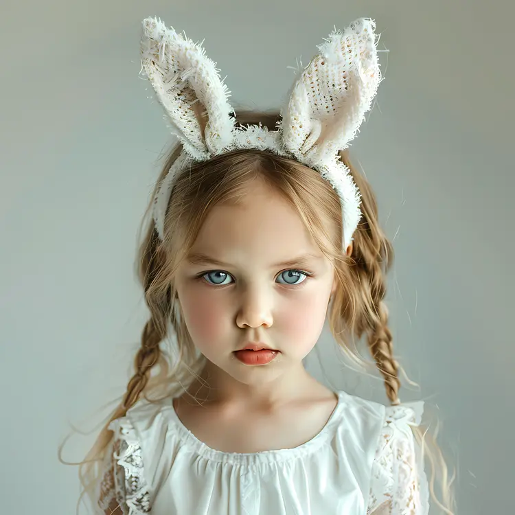 Child with White Bunny Ears Headband