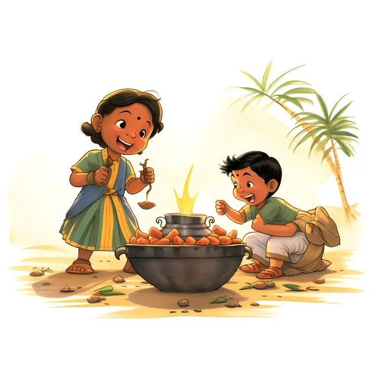 Children Cooking Outdoors with Fire
